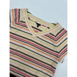 Talbots Shirt Womens 2X Orange Yellow Striped Linen Blend‎ Lightweight Colorful